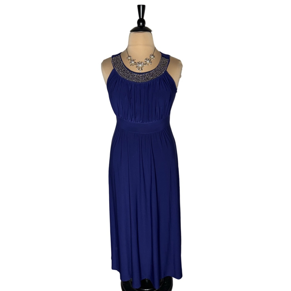 Sandiva blue maxi dress cocktail beaded stretchy Hollywood glam Wedding guest XL